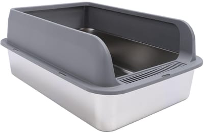 Dailygoods- Kattenbak Roestvrij Staal - Hoge Zijden - Semi Afgesloten - Kattencuit - Inclusief Schep - Ruime Ruimte voor Volwassen Katten - Kattenbakken