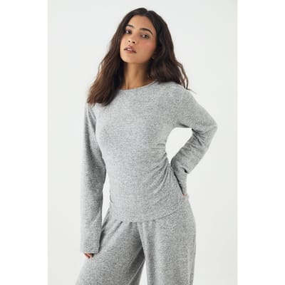 Dames DSGN Studio Gerimpelde Zijkant Lange Mouwen Top | Ash Grey | Maat: XS