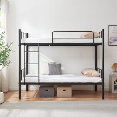 Stapelbed Berimma 200x90 cm met ladder en uitvalbescherming zwart [en.casa]