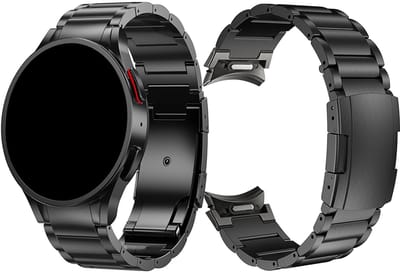 Stravo Titanium Schakel Bandje – Geschikt voor Samsung Galaxy Watch 7 (40mm & 44mm) / FE / 6 / 6 Pro / 5 / 5 Pro / 4 / 4 Classic – Luxe Titanium Horlogeband met Snelsluiting voor Samsung Galaxy Watch 4-5-6-7 Alle Varianten - Zwart