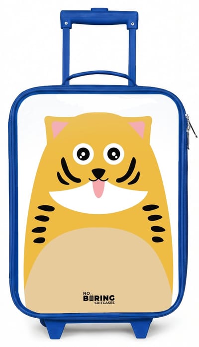 NoBoringSuitcases.com® - Kinderkoffer blauw - Kindertrolley jongen - Dierenportret tijger - Koffer kind lichtgewicht - Reiskoffer trolley voor kinderen - Koffertje met lichtgevende wieltjes - Rolkoffer