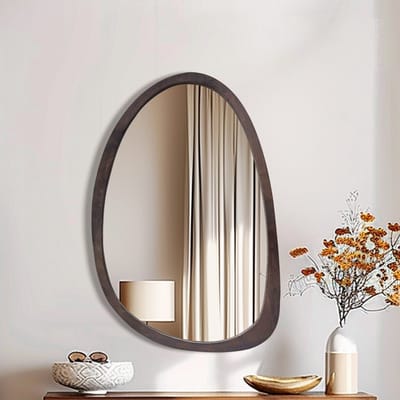 Artloge Wandspiegel Woonkamer - onregelmatige spiegel - wandspiegel met walnoothouten zwart frame - 50 x 70 cm - Landelijke decoratieve spiegel voor woonkamer, eetkamer, badkamer, slaapkamer, Hal