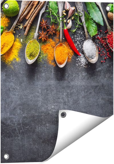 Gards Tuinposter Kruiden en Specerijen op een Zwarte Plaat - 40x50 cm - Tuindoek - Tuindecoratie - Wanddecoratie buiten - Tuinschilderij