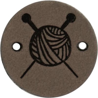 Durable Leren Label met Bolletje Wol en Breinaalden – 2 cm – Set van 2 Stuks