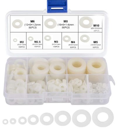 longziming -520-delige Nylon Ringen Set - Kunststof Sluitringen Assortiment M2–M10 - Platte Pakking Ringen - Wit - In Opbergdoos