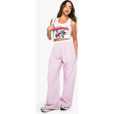 boohoo Dames Broek met contrasterende tailleband, streep en wijde pijpen | Baby Roze | Maat: 42