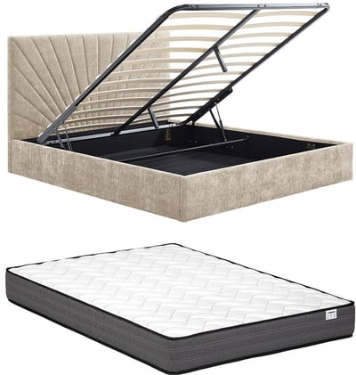 Vente-unique Bed met opbergruimte stof beige 140 x 190 cm
