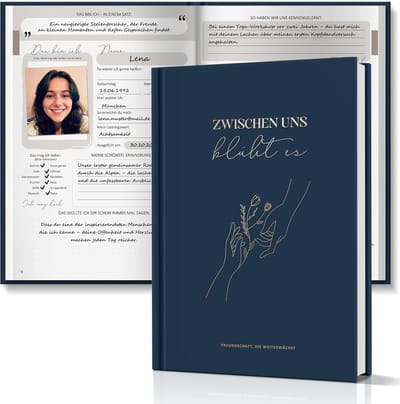 Vriendschapsboek met lentegevoel in donkerblauw en gouden afwerking voor onvergetelijke herinneringen