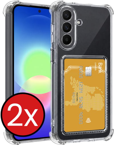 Hoesje - 2 Stuks - Geschikt voor Samsung Galaxy A27 - Met Pashouder en Kaarthouder - Telefoon Hoes Shockproof - Back Cover - Siliconen Case - Shock Proof - Pasjes Houder - Telefoonhoes - Transparant