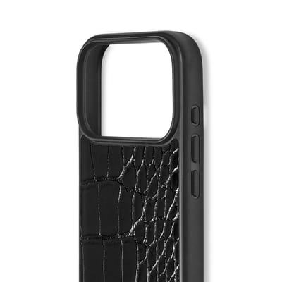 iDeal of Sweden Vegan Leather geschikt voor MagSafe Backcover geschikt voor iPhone 17 Pro Max - Black Croco - Zwart