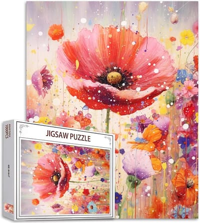 Legpuzzel 1000 stukjes - Bloemenpuzzel - Ontspannende hobby - Gedetailleerd kunstwerk - 70 x 50 cm - Rode klaproos