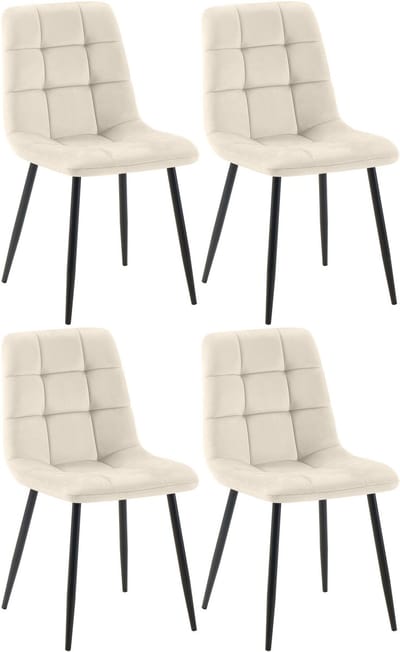 CLP Set van 4 Eetkamerstoelen Tilde - Gestoffeerd - Metalen Onderstel - belastbaar tot 150 kg Fluweel/creme