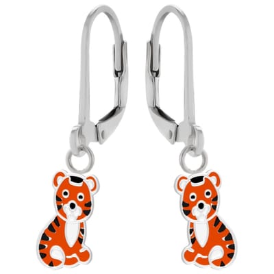 WeLoveSilver - zilveren kinder oorhangers - oranje tijger - 925 zilver