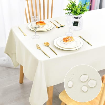 Famanu - Champagne tafelkleed, vlekbescherming, afwasbaar, waterdicht, voor eetkamer, tuin, feest, bruiloften of huishouden, 140 x 240 cm