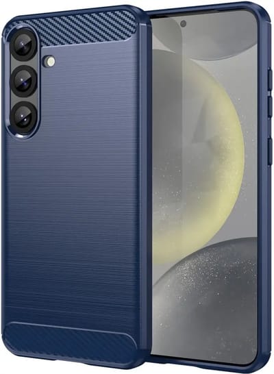 Geborsteld TPU Hoesje Geschikt voor Samsung Galaxy S25 | Beschermhoes | Back Cover | Flexibel TPU | Stijlvol Carbon | Dun | Blauw
