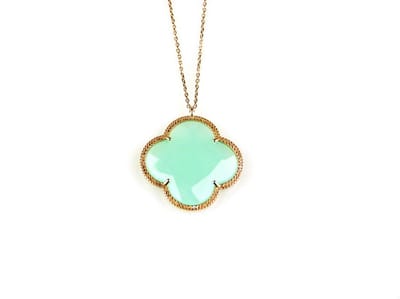 model Fiori grote klaver ketting in zilver roze verguld muntgroene klaver