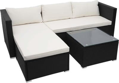 Poly-rattan set MCW-F57, balkon/tuin/lounge set Zitgroep ~ zwart, kussens crème zonder sierkussens