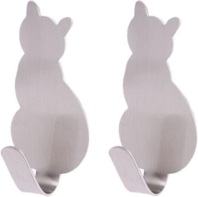 New Age Devi - Handdoek haakje - Kat - Houder - Wandhaak - Muurhanger - Ophang haakje - Zilver - RVS - 2 stuks wordt Handdoek haakje - Kat - Houder - Wandhaak - Muurhanger - Ophang haakje - Zilver - RVS - 2 stuks