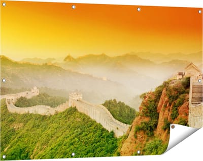 Gards Tuinposter Chinese Muur bij Zonsopgang - 120x80 cm - Tuindoek - Tuindecoratie - Wanddecoratie buiten - Tuinschilderij