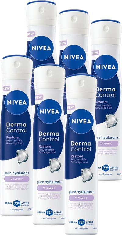 NIVEA Derma Control Restore Deodorant Spray - Tot 72 uur bescherming - met Hyaluronzuur - Anti-transpirant - Voordeelverpakking - 6 x 200ml