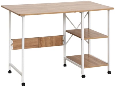Bureaus - 107x55x76 cm - Vouwbaar Mobiel Bureau - Rollen, Bijzettafel - MDF - Natuurlijk