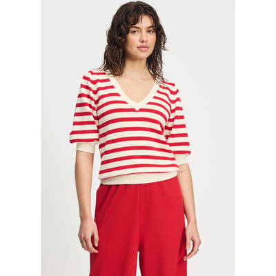 POM Amsterdam Pullover - Striped Scarlet Red Größe: 34 | Pullover Outlet | Damen | Rot