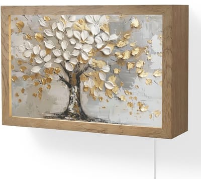 Wandlamp 30x20 cm - Oplaadbaar - Boom - Beige - Grijs - Goud - Abstract - Wandlampen binnen woonkamer - Slaapkamer lamp met kabel - Decoratieve nachtlamp - Vloerlamp snoer