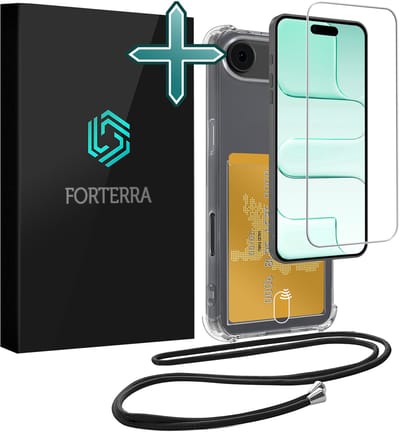 Hoesje Geschikt voor iPhone Air Pashouder Case Siliconen Hoes Met Koord Met Screenprotector - Hoes Geschikt voor iPhone Air Met Telefoonkoord Hoesje Back Cover Met Pasjeshouder - Transparant