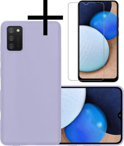 Hoesje - Met Screenprotector - Geschikt voor Samsung Galaxy A02s - Sterk & Shockproof - Back Cover - Siliconen Case - Telefoon Hoes - Lila