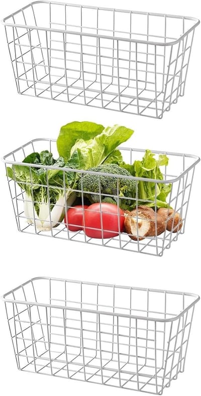Set van 3 metalen opbergmanden met handvatten voor keuken, slaapkamer en woonkamer - 21 x 16 x 9 cm, wit, ideaal voor organisatie en decoratie