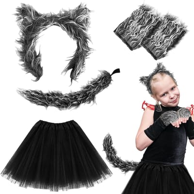 Set van 5 Wolf Kostuum Accessoires voor Kinderen - Wolf Oren, Handschoenen, Staart en Tutu - Perfect voor Halloween en Cosplay Feesten