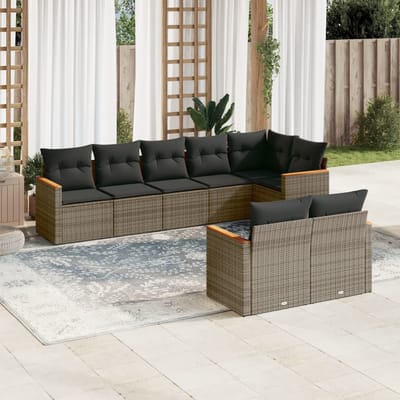 vidaXL - 8-delige - Loungeset - met - kussens - poly - rattan - grijs