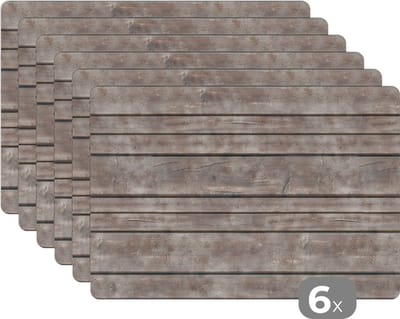 Placemat - Brocante - Patronen - Hout - Planken - 45x30 cm - 6 stuks - Hittebestendig - Anti-Slip - Onderlegger - Afneembaar