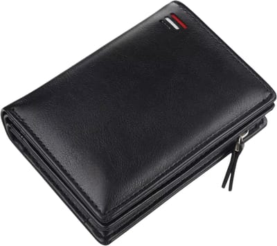 Heren Portemonnee PU Leer - Korte Leren Portemonnee met Rits Muntvak - Kaarsenhouder - Vintage Grote Capaciteit - Zwart