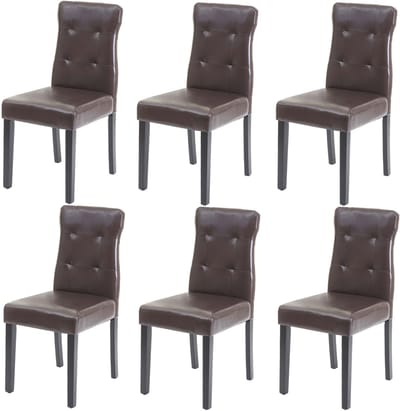 Set van 6 eetkamerstoelen MCW-E58, stoel eetkamerstoelen ~ kunstleer bruin, donkere poten