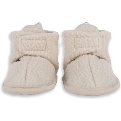 Slofjes newborn - Teddy - 0-3 maanden - Creme - Fleece met klittenband
