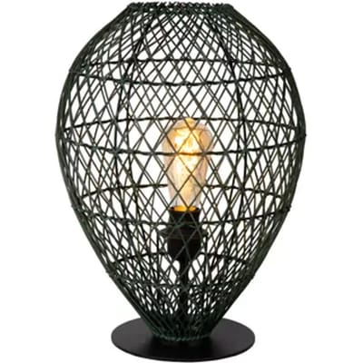 Lucide Tafellamp Kenjiro - Rotan - Groen/zwart - Diam. 30cm - E27