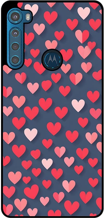 Smartphonica Telefoonhoesje Geschikt voor Motorola One Fusion Plus met Roze en Rode Hartjes Opdruk - TPU Backcover Case With Rosé and Red Heart Design geschikt voor Motorola One Fushion Plus