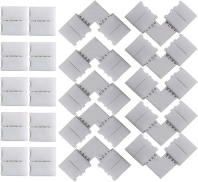Professionele 20-delige LED Lichtstrips Aansluitset met L-vormige Hoekverbinders en Naadloze Verbindingen, 10 mm, RGB, Solderen Vrij, Niet Waterdicht