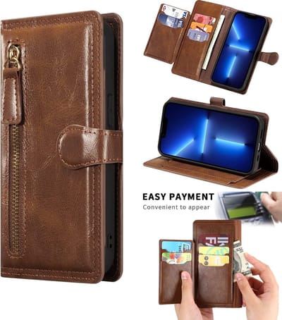 LuxeBass Hoesje geschikt voor Samsung Galaxy A22 5G - Boekhoesje - DonkerBruin - Vintage portemonne hoes met ritssluiting gsm hoesje - telefoonhoes - telefoonhoesjes