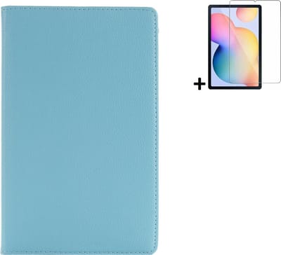 Hoesje Geschikt voor Samsung Galaxy Tab S6 Lite - 10.4 inch - Screenprotector Samsung Galaxy Tab S6 Lite - Draaibare Book Case Turquoise + Tempered Glass