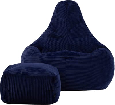 icon - Dalton Zitzak Fauteuil met Poef - Gaming - Ribfluweel - Marineblauw