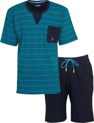 MEQ Heren Shortama - Pyjama Set - Korte mouwen - Katoen - Blauw - Maat S