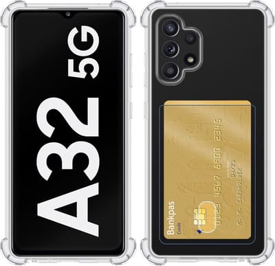 Hoesje Geschikt voor Samsung Galaxy A32 5G - Met Pashouder en Kaarthouder - Telefoon Hoes Shockproof - Siliconen Case - Back Cover - Shock Proof - Pasjes Houder - Transparant