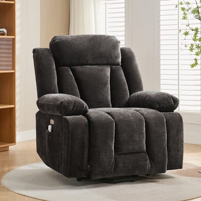 Clruro Massagestoel - 95x94x107 cm - Elektrisch met Heffunctie - 8-punts Massage en USB - Stof - Bruin
