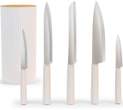 George Napoli Messenset - 5 Delig met Messenblok - RVS Keukenmessen - Ergonomische Handgrepen - Wit