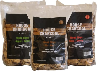 Rookhout snippers - House Of Charcoal - Combi Deal – 3 soorten rook chips: Appel, Eiken & Kersen