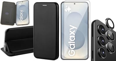 Hoesje geschikt voor Samsung Galaxy S25 - Screenprotector Glas & Camera - Wallet Book Case Zwart