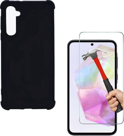Shockproof Hoesje Geschikt voor: Samsung Galaxy A35 - Anti -Shock Silicone - Zwart + 1x Screenprotector