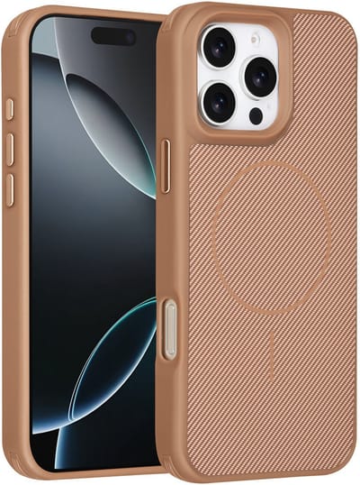 TUNIQ Back cover voor iPhone 16 Pro Max - MagSafe - Carbon Fiber - Antishock - Goud
